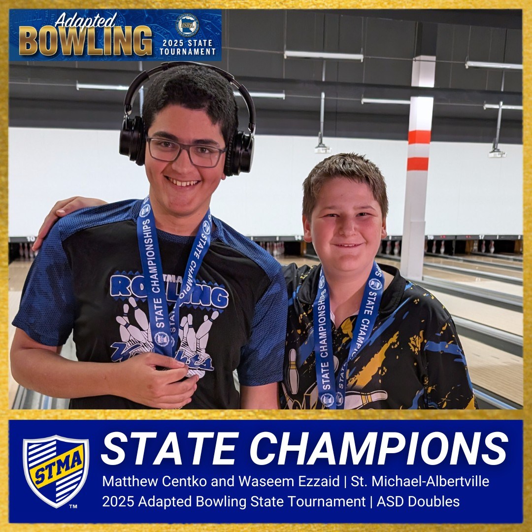 2025 A.S.D. Adapted Bowling State Doubles Champions: Matthew Centko and Waseem Ezzaid (St. Michael-Albertville)